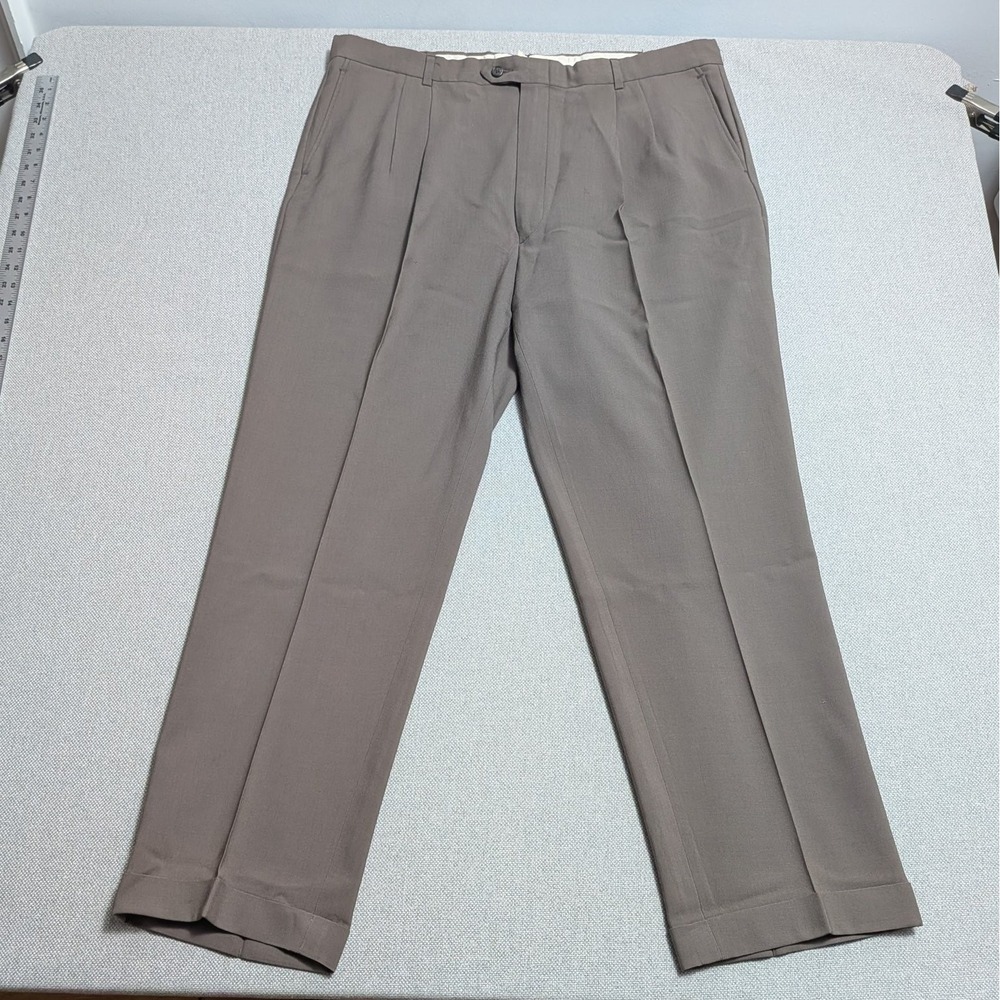 TAILORS ROW by Deansgate Men's Brown 38x32 Pleated 100% Wool Pants